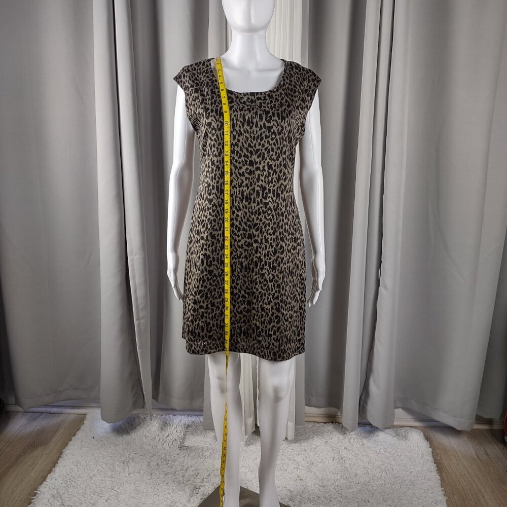 Nine West Leopard Print Ponte Sheath Dress Cap Sleeve Stretch Knee Length Size M - Picture 5 of 11